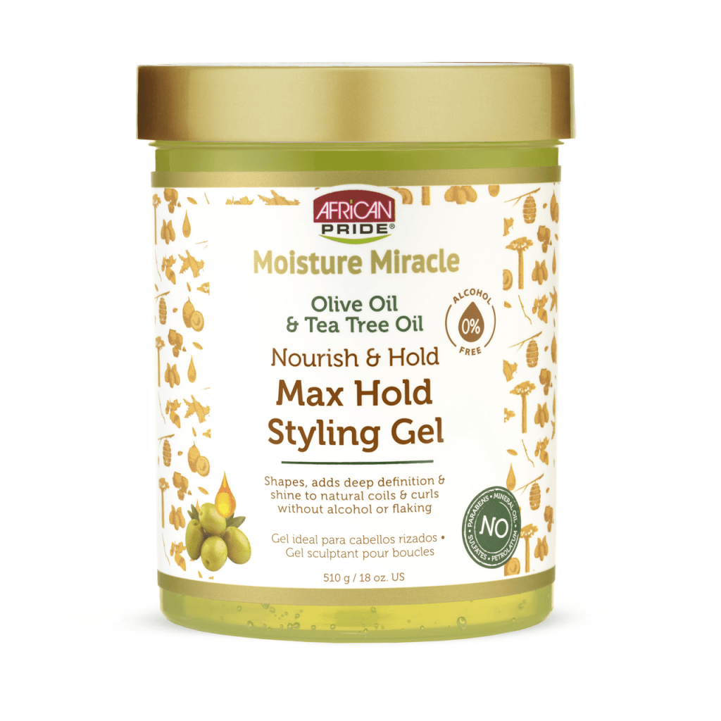African Pride - Moisture Miracle Olive Oil & Tea Tree Oil Max Hold Styling Gel 18oz - Trends Beauty Australia