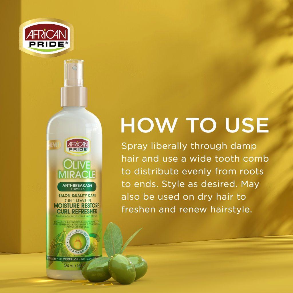 African Pride - OLIVE MIRACLE MOISTURE RESTORE CURL REFRESHER, 12FL OZ - Trends Beauty Australia