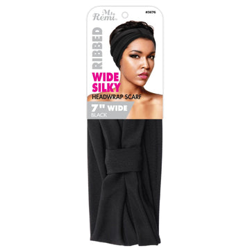 Ms Remi Wide Silky Headwrap Scarf Ribbed Black