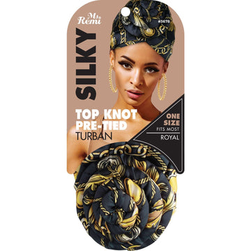 Ms. Remi Silky Top Knot Pre-Tied Turban Scarf – Chain Pattern