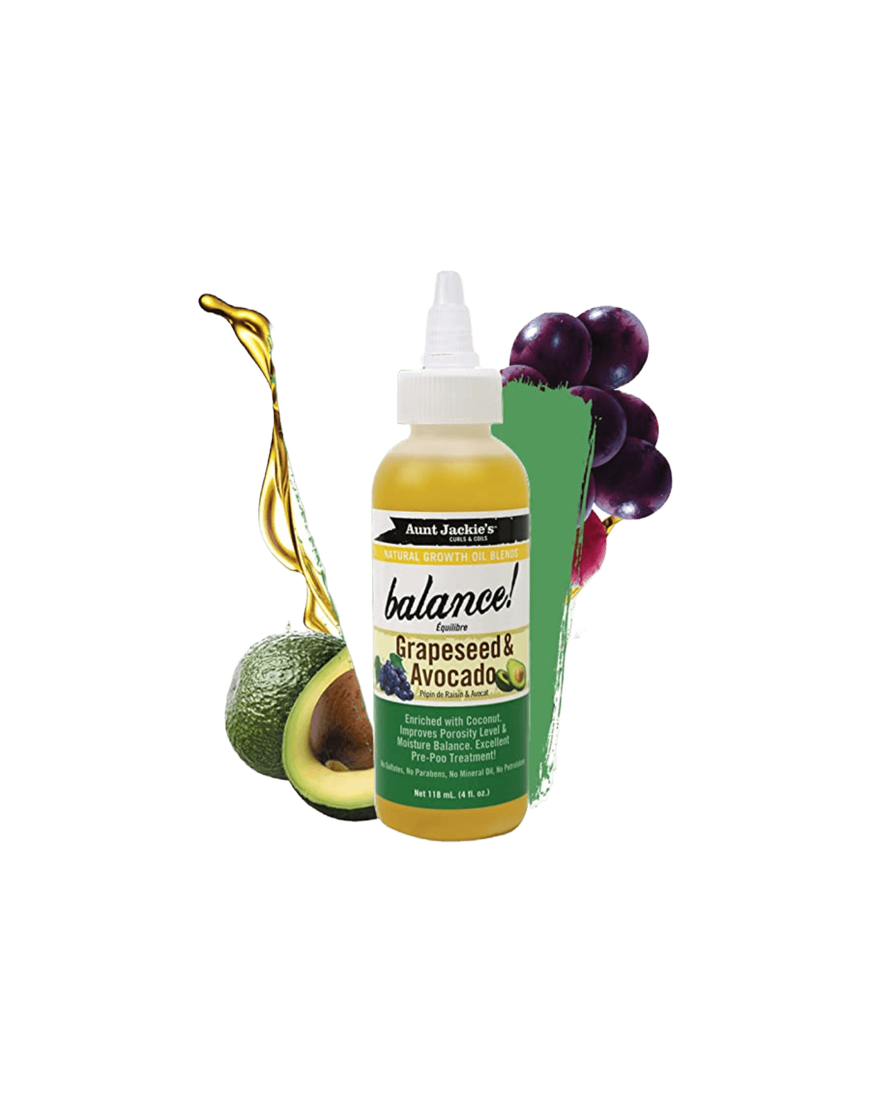 Aunt Jackie's Growth Oil - Balance! Grapseed & Avocado 4oz-Trends Beauty Australia