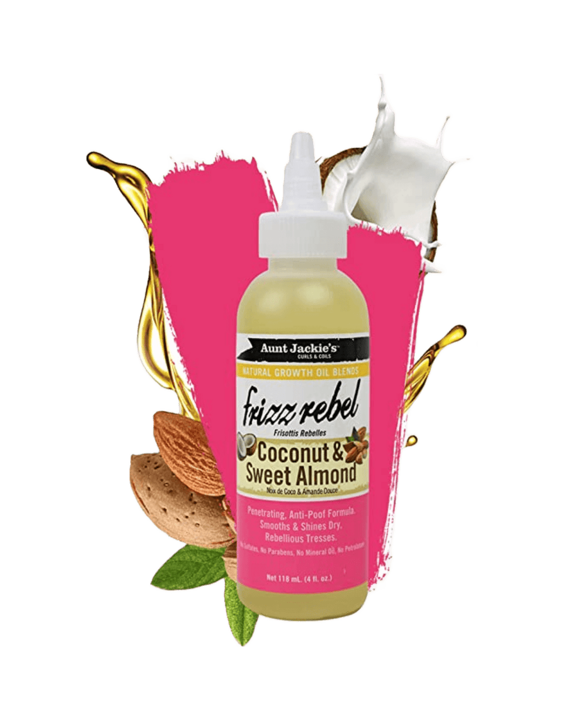 Aunt Jackie's Growth Oil - Frizz Rebel Coconut & Sweet Almond 4oz-Trends Beauty Australia
