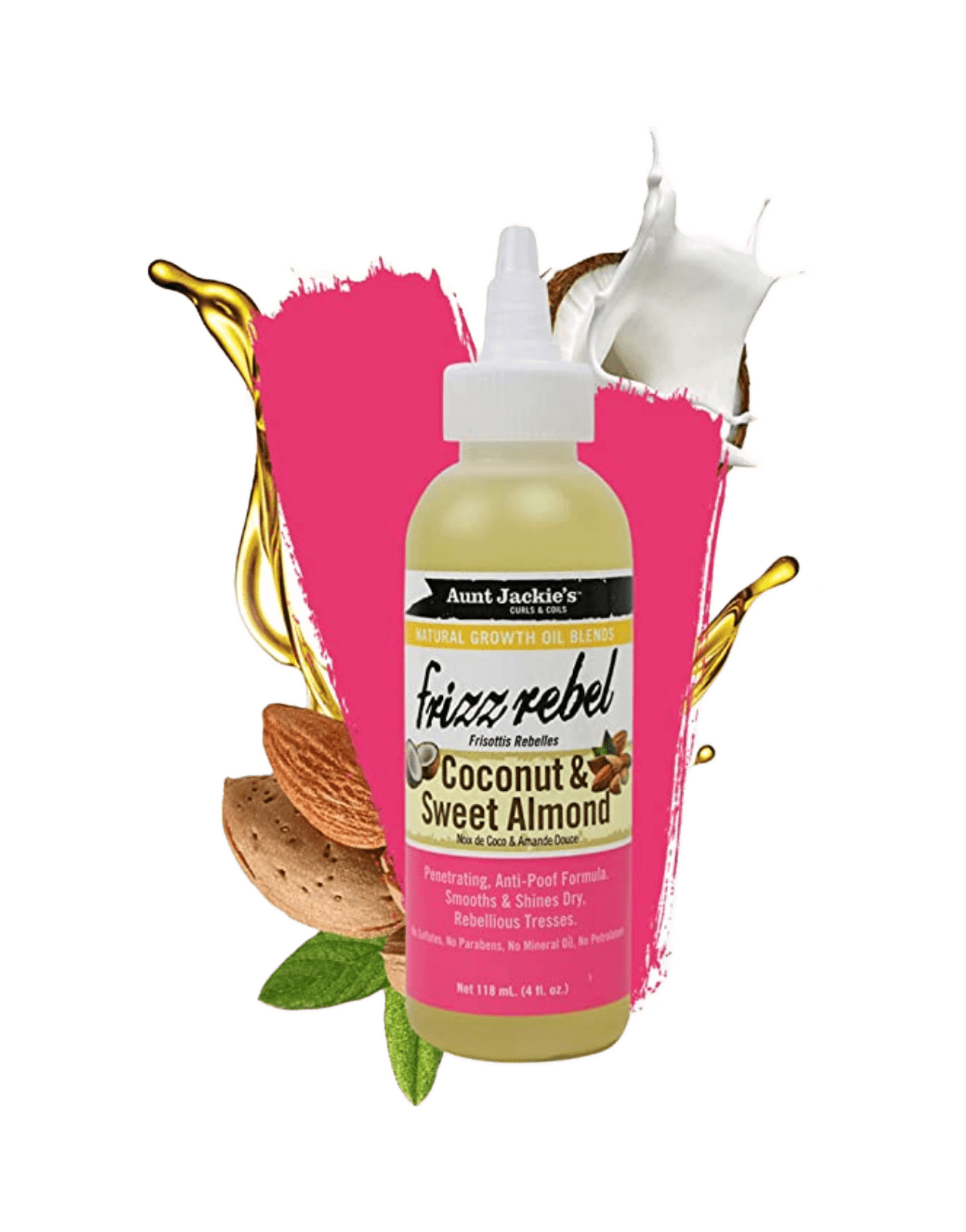 Aunt Jackie's Growth Oil - Frizz Rebel Coconut & Sweet Almond 4oz-Trends Beauty Australia